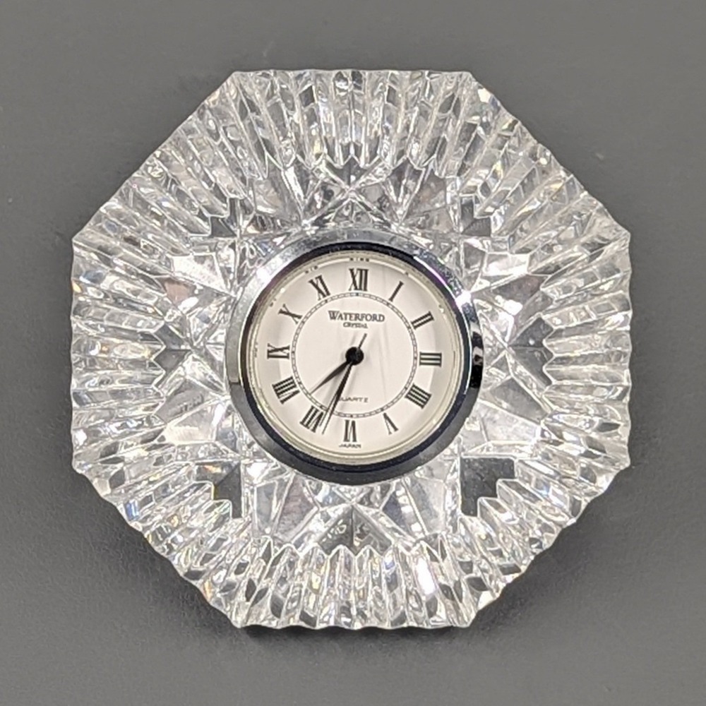 Waterford Crystal Octagon Desk Clock Diamond Cut Non-Functional Decor